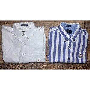 Chaps‎ Ralph Lauren Men’s Dress Shirt Bundle White & Blue Stripe Sz 17 34/35 Lot